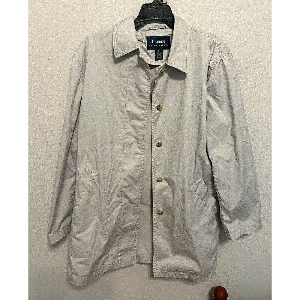 Lauren Ralph Lauren Cream Trench Coat Jacket Size Large Chic Minimalist Staple